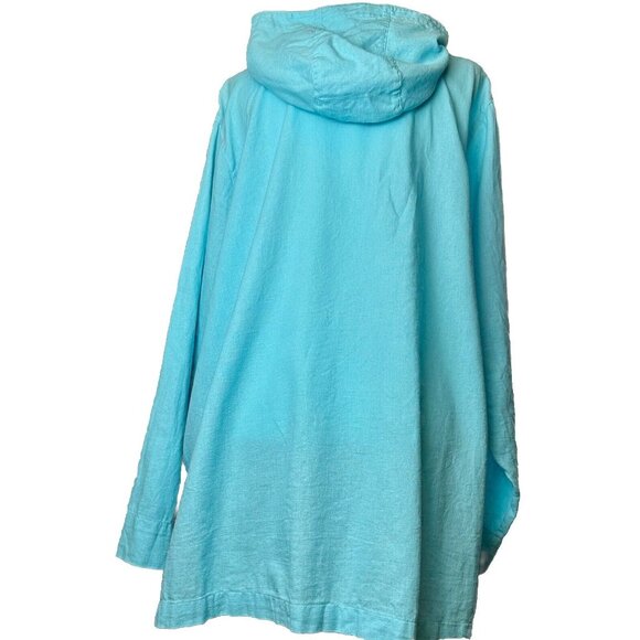 CJ Banks Button Up Hoodie Women's 3X Aqua Blue Linen Blnd Beachy Coastal 3/4 Slv - Picture 3 of 16